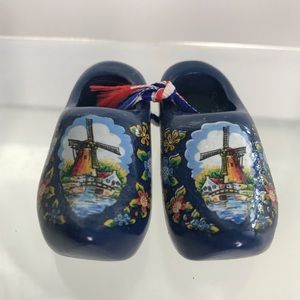 Pair of Wooden Shoe Clogs Dutch With Landscape Design